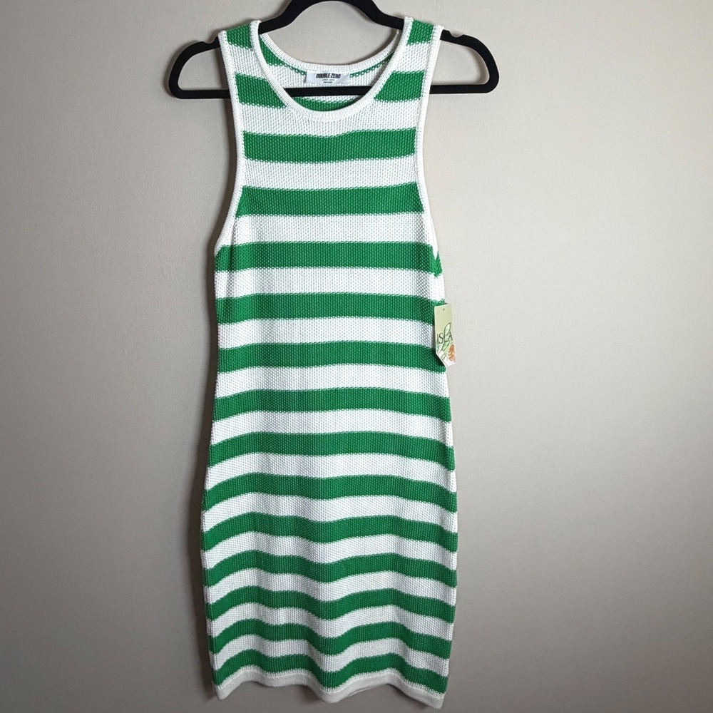 Double Zero Green White Striped Sweater Dress Large Preppy Midi NWT